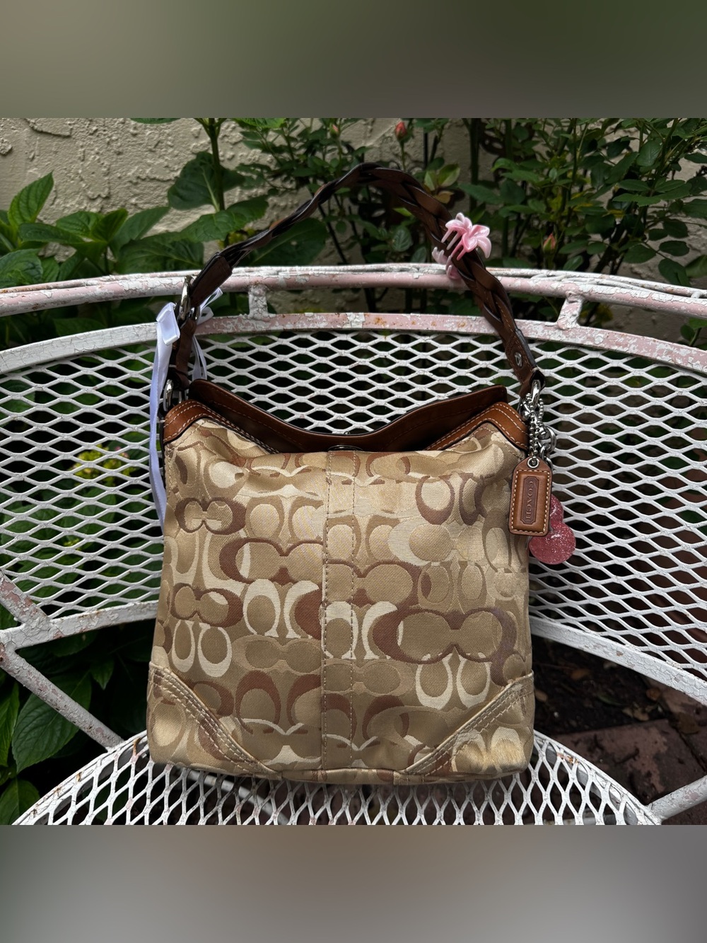 Coach Tan & Brown Monogramed Shoulder Bag
